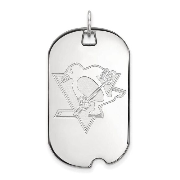 10k White Gold NHL Pittsburgh Penguins Large Dog Tag Pendant
